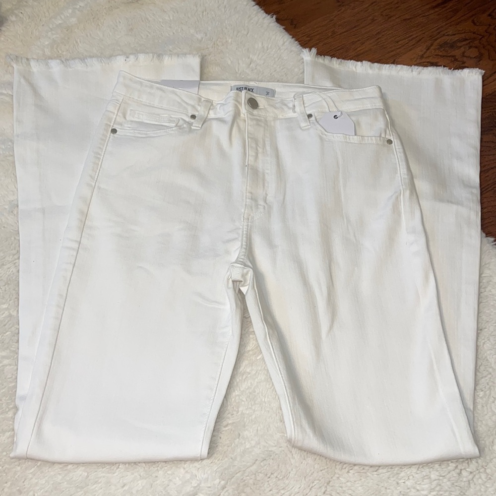Just Black White Frayed Hem Flare